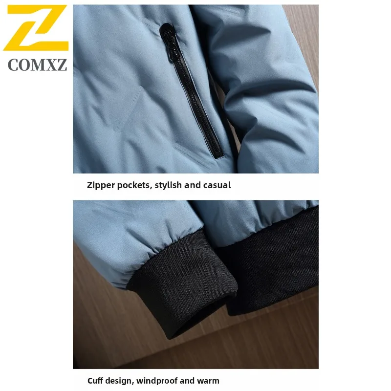 COMXZ Ultra Light Men Down Jacket Hiking Travel Thickened Warm Parka Casual Stand Collar Outdoor Cold Resistant Winter Down Coat