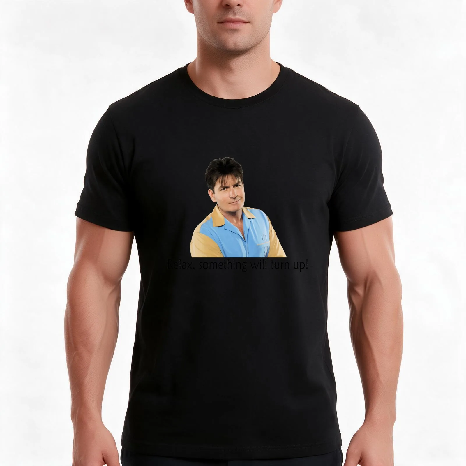 Charlie Sheen T-Shirt, Summer Casual Cotton Tee, Oversized Streetwear Tops, Vintage Graphic Print, Loose Fit Short Sleeve
