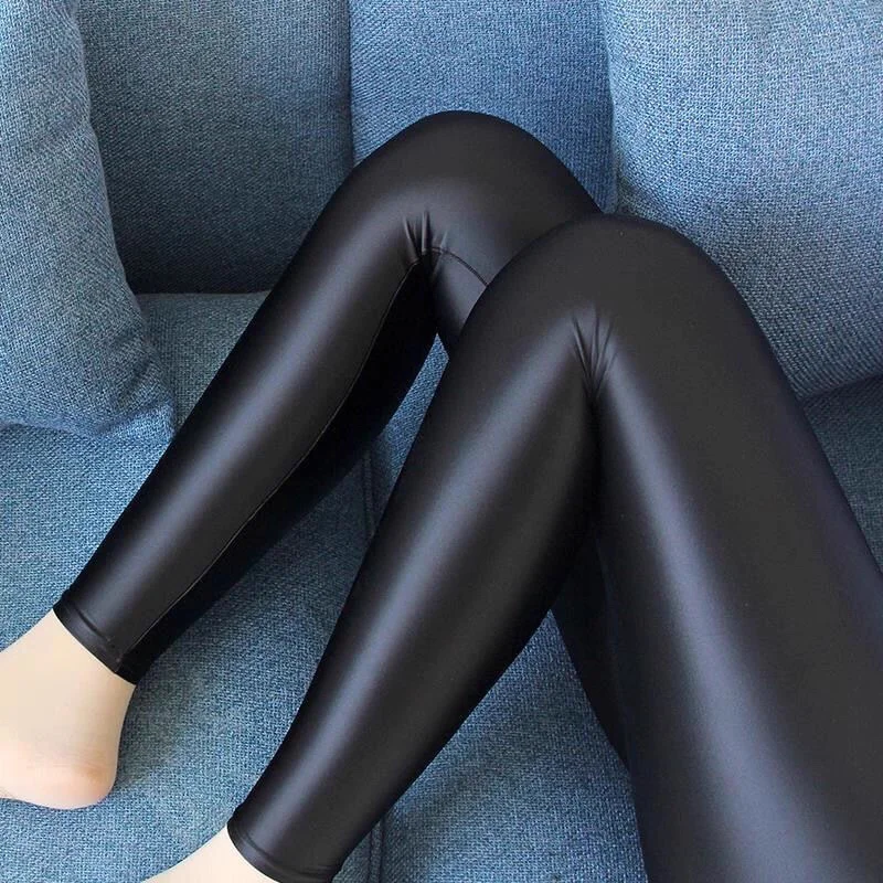 

Smooth Breathable Satin Footless Pantyhose One Line Crotch High Elastic Shaping Leggings Night Club Oil Shiny Dance Stockings