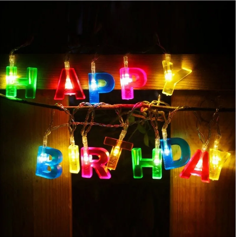 Colorful Happy Birthday Letter LED String Lights Creative Birthday Party Decoration Bedroom Fairy Lights Holiday Garland Lamp