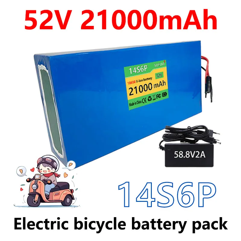 New 52V 21000MAH 18650 14S6P Lithium Battery Pack, BMS Balanced 30A Built-in 0-1500W High-power Electric Tool, Backup Battery