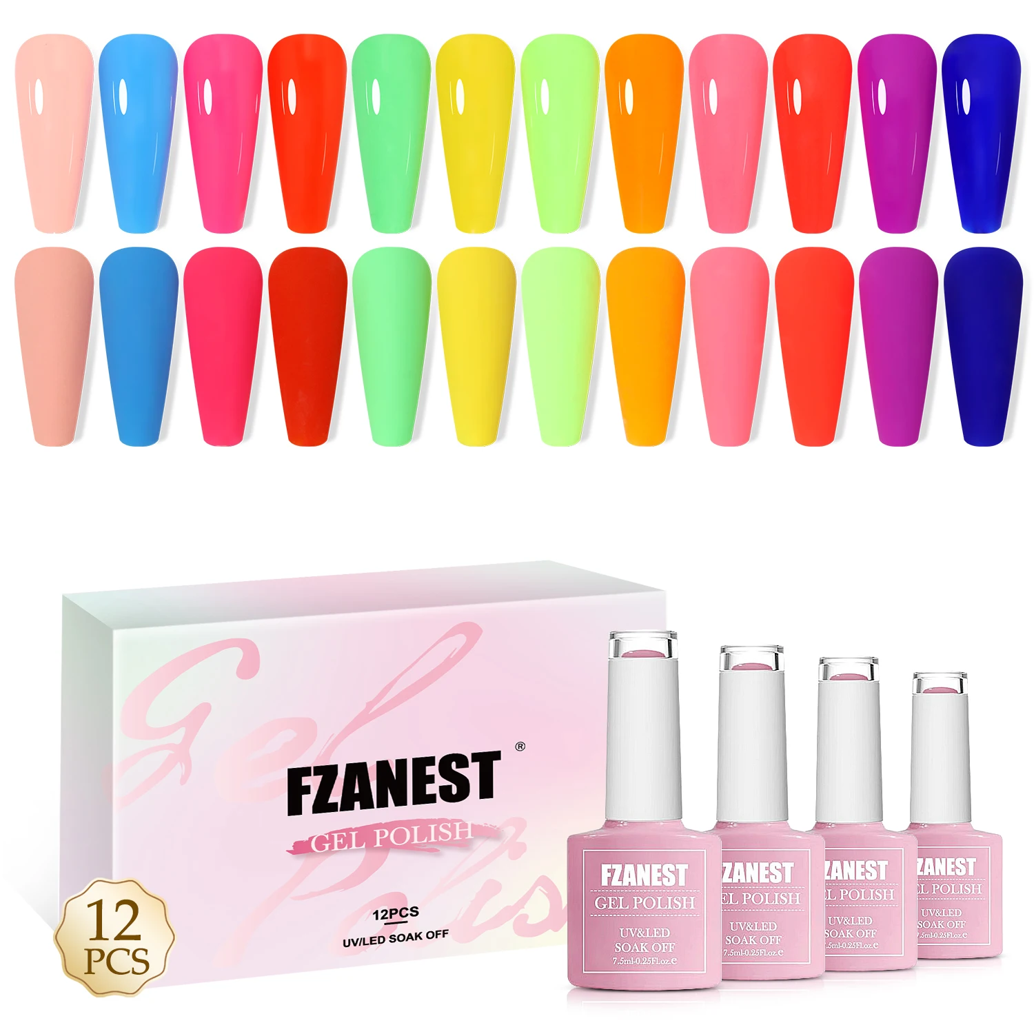 FZANEST 60 Colors HEMA FREE Gel and Nail Polish Set 7.5ml Ongles Pastel Macaron and Candy Colors Collection Professional Nails