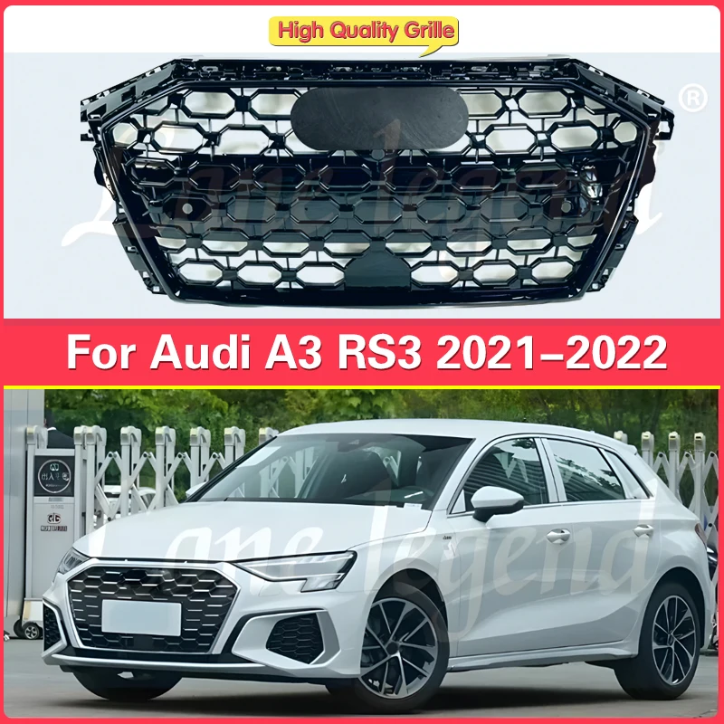 For Audi A3 2021-2022 High quality Glossy Black Honeycomb Radiator Grilles Upgrade RS3 Front Bumpers Body Kit Car Accessories