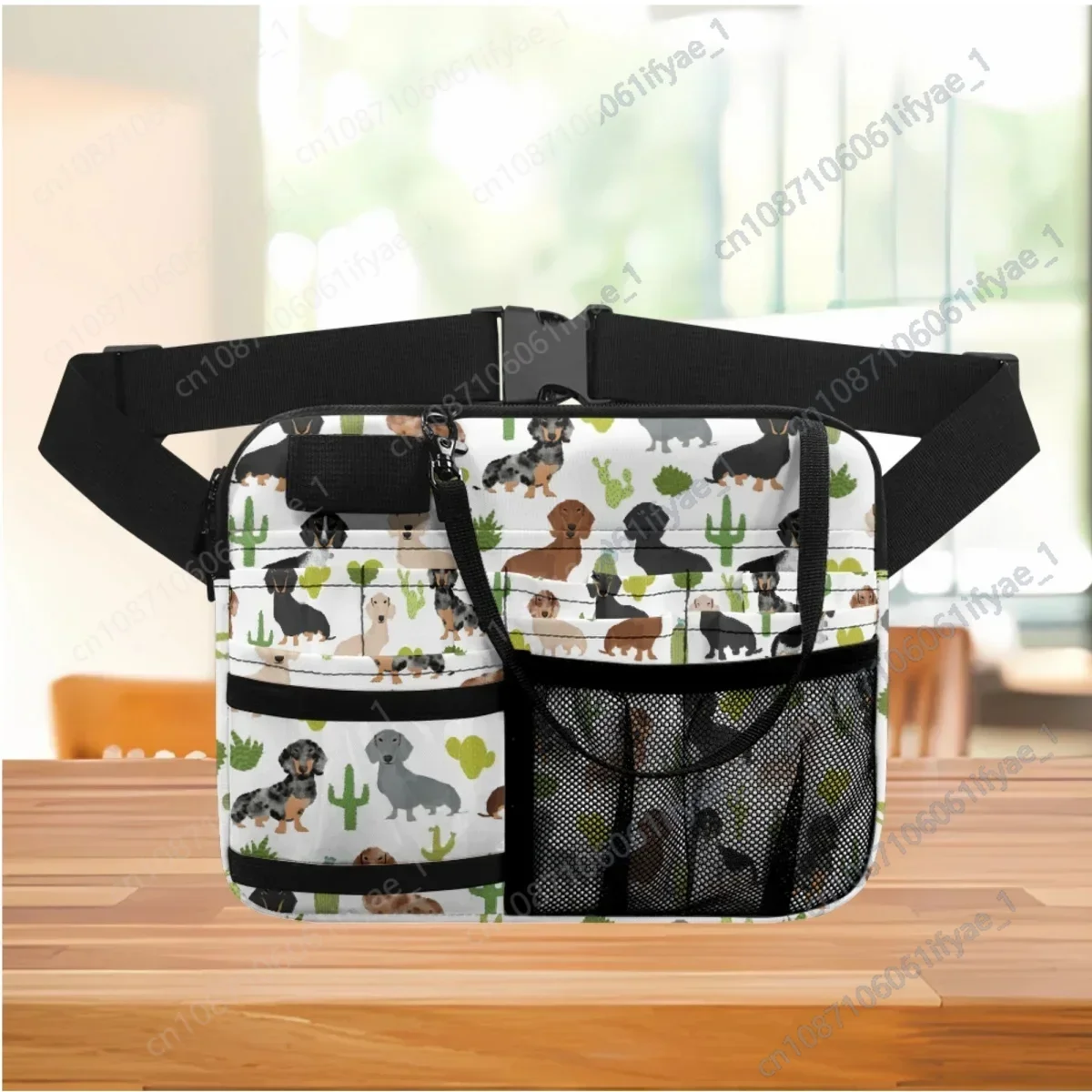 Dachshund Floral Print Nursing Fanny Pack Multi Pocket Waist Organizer Belt with Adjustable Strap Nurse Pouch Portable Bum Bags