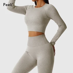 Set da 2/3 pezzi abbigliamento da palestra per donna Set da Yoga senza cuciture reggiseno sportivo Crop Top Leggings a vita alta Fitness abbigliamento sportivo abiti da allenamento donna