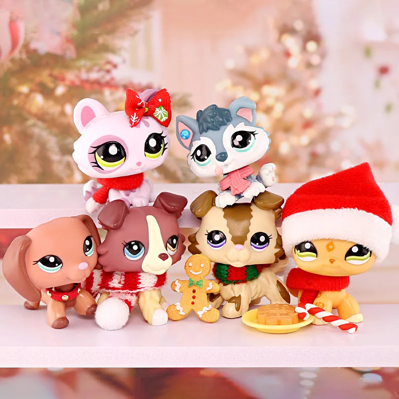

6Pcs LPS Mini Pet Shop Dachshund Shorthair Cat Husky Puppy Collie Children's Bobble Head Toys Christmas Gifts for Boys and Girls