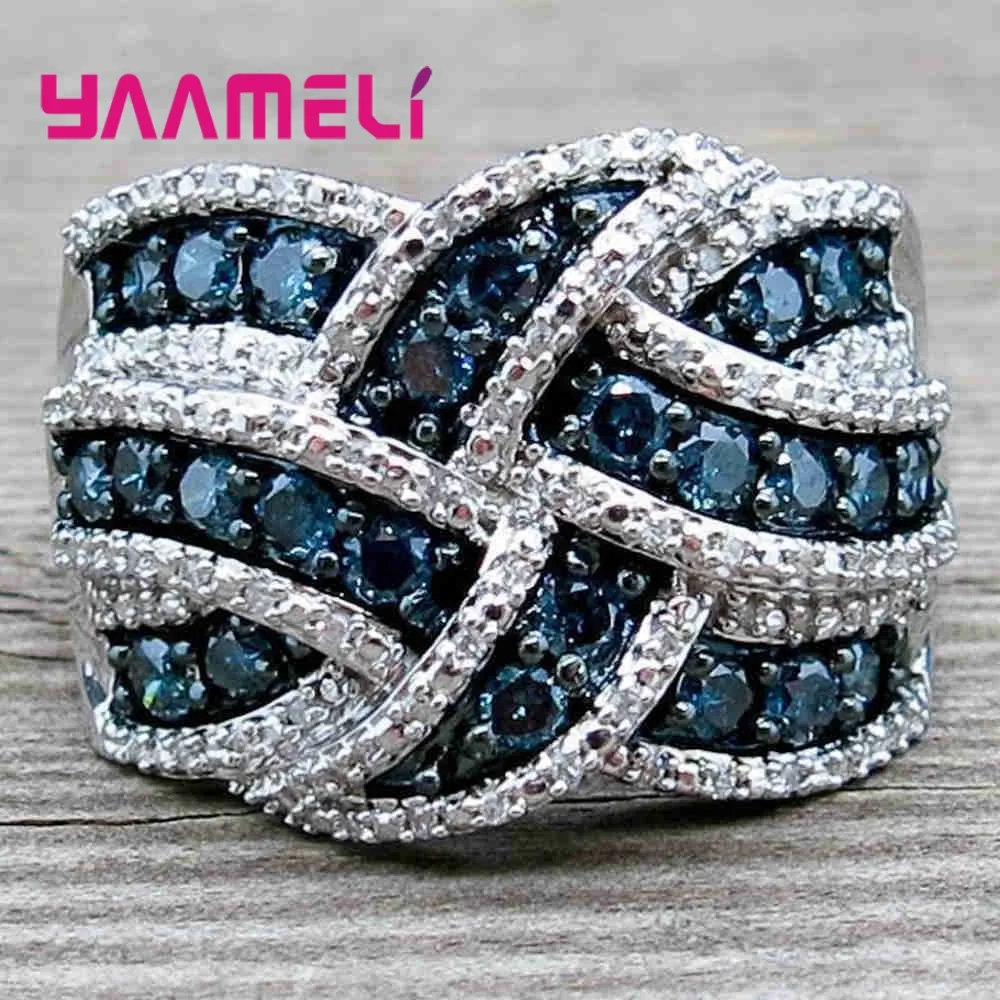 Wide Band Ring for Women Men Unisex 925 Sterling Silver Jewelry Colorized Cubic Zircon Stone with Cross Knot Finger Decoration