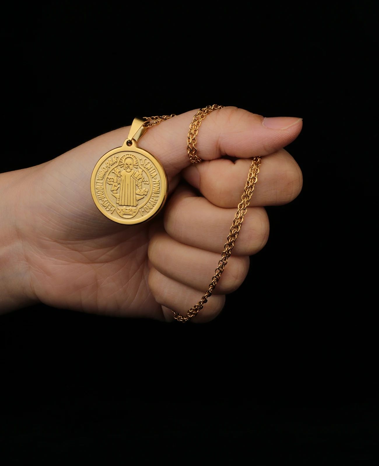 Stainless Steel Exorcism St.Benedict Link Chain Necklace Antique Patron Saint Benedict Pendant Necklace Amulet Jewelry Gift