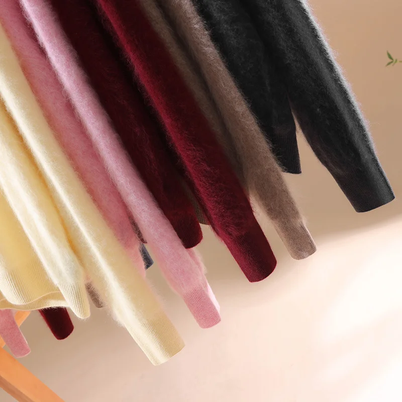 2025 شتاء جديد جولة الرقبة الصوف الخالص البلوز السيدات فضفاضة كسول الرياح نحى الصوفى متماسكة قاع قميص