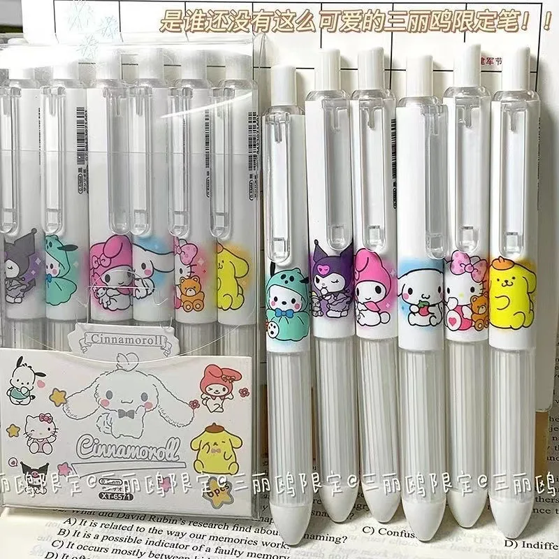 Sanrio 6-12pcs Full Range Of Small Fat Ding Press-action Gel Pens Student Gift Pen High Value Limited Brush Pen Wholesale