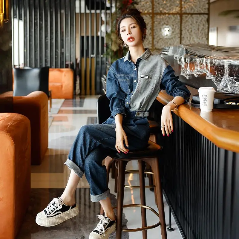 

Lusam Women's Denim Overalls Set Spring Autumn 2025 New Sle Ele One-Piece Pants Low Waist ort Length Other Fabric