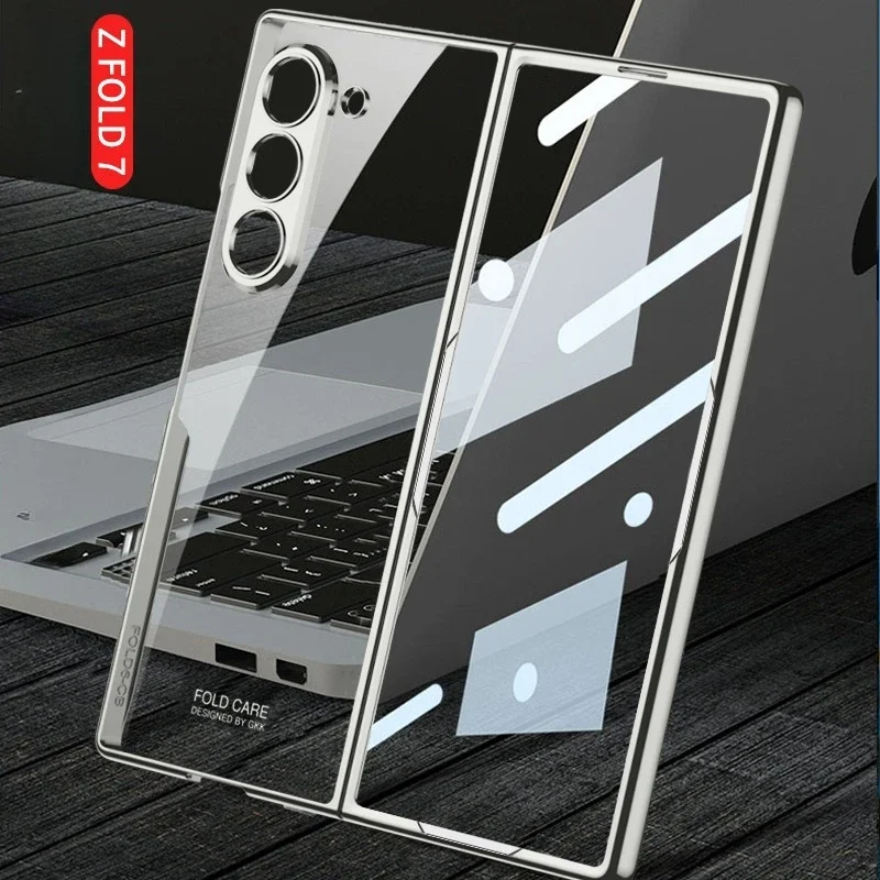 Electroplating HD Transparent with Shell Film Phone Case for Samsung Z Fold 7 6 5G Fold7 Fold6 Hinge Clear Slim Protective Cover