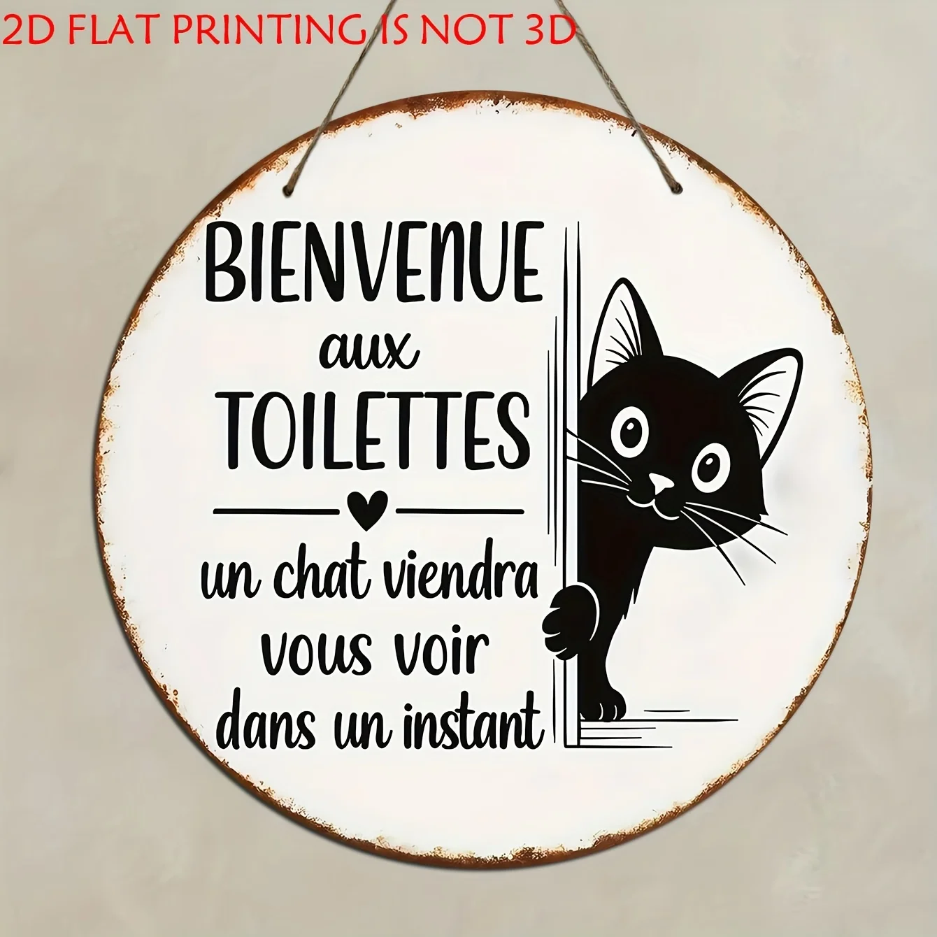 2D Flat, 1pc Vintage French Cat Welcome Sign - 