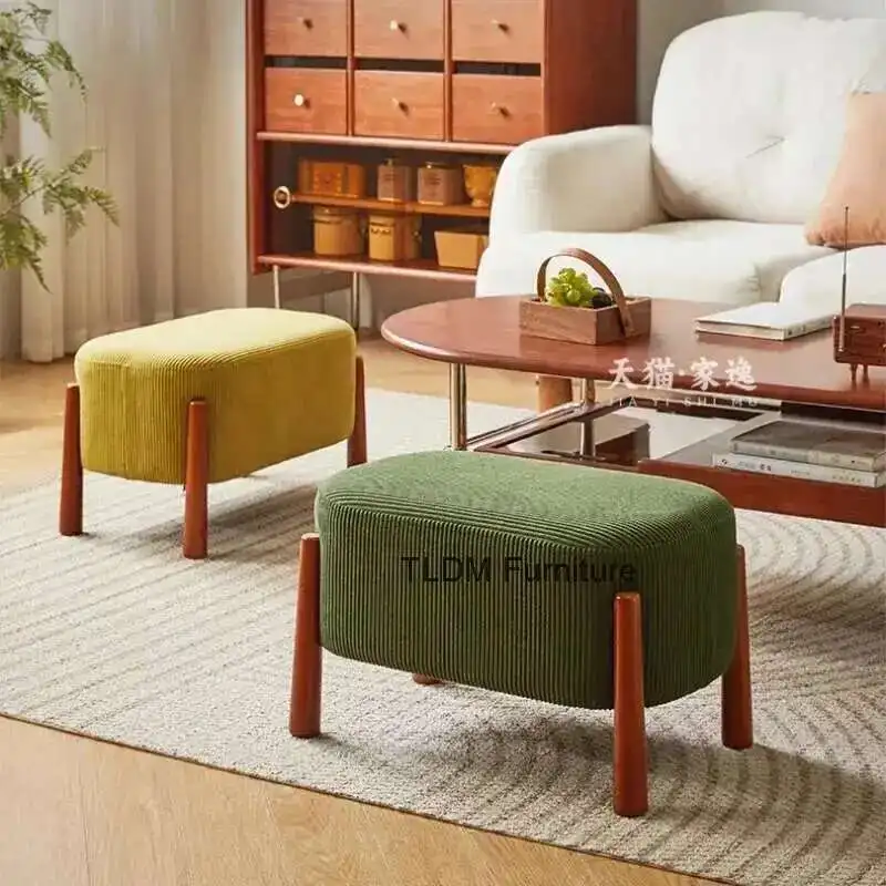 

Диван из массива дерева, табурет для дома, низкий отдых, овальная подушка для гостиной, подставка для ног, детский табурет, мягкая сумка для смены обуви Стулья Для Кухни