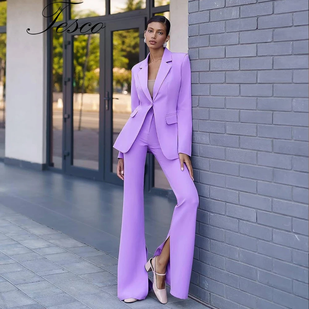 Tesco Lavender Women's suit 2 Pieces Pants sets Notch Lapel One Button Flap Pocket Suit Jacket women's blazer and Pants Set