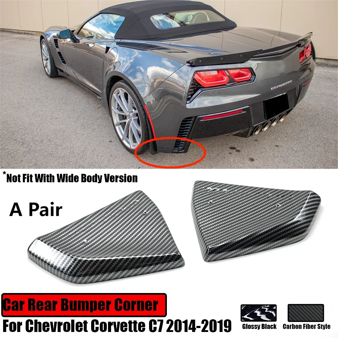 Car Rear Bumper Corner For Chevrolet Corvette C7 2014-2019 Side Diffusers Splitter Spoiler Fender Glossy Black Carbon Fiber Look