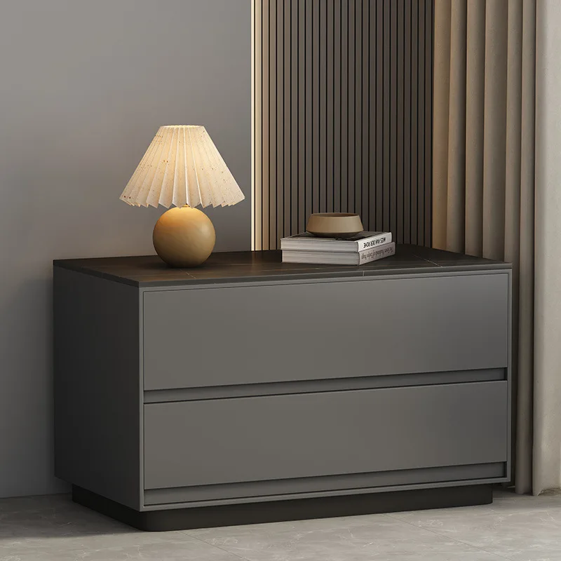 Italian solid wood bedside table Minimal installation-free bedside table Modern simple leather bedside table