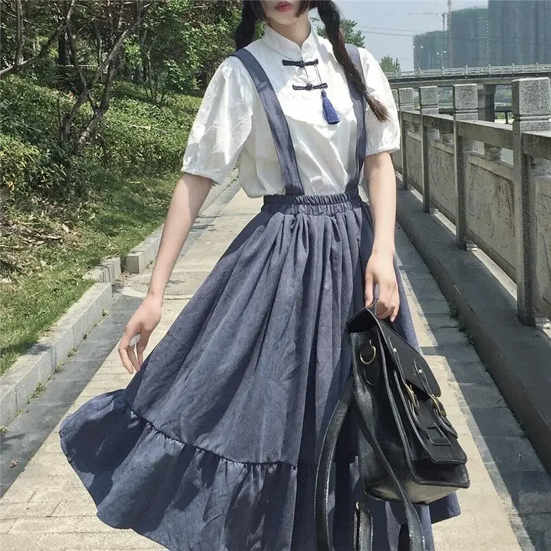 프레피 스타일 스트랩 롱 스커트, 러플, 루즈하고 귀여운 학생 캐주얼 스커트, 여성 스커트, 2023 핫, 신상 스위트 스커트 Best5 프레피 스타일 스트랩 롱 스커트, 러플, 루즈하고 귀여운 학생 캐주얼 스커트, 여성 스커트, 2023 핫, 신상 스위트 스커트 Best5