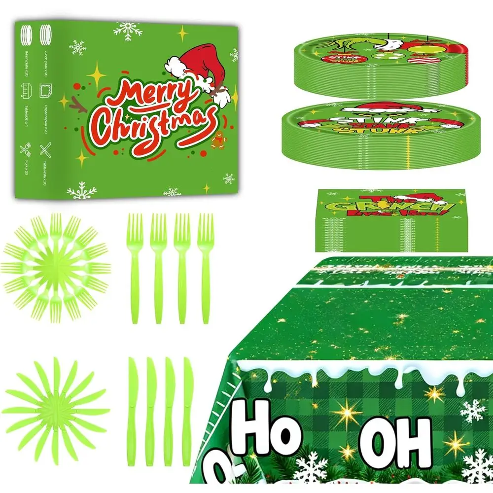 

Набор тарелок Grinchmas, 101 шт., набор рождественской посуды для рождественской вечеринки, украшение для дня рождения