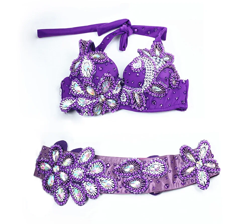 Professional Dancewear 2pcs Set Bra+Hip Belt Luxury Belly Dancing Egyptian Costumes Oriental Dance Costume Bra Belt