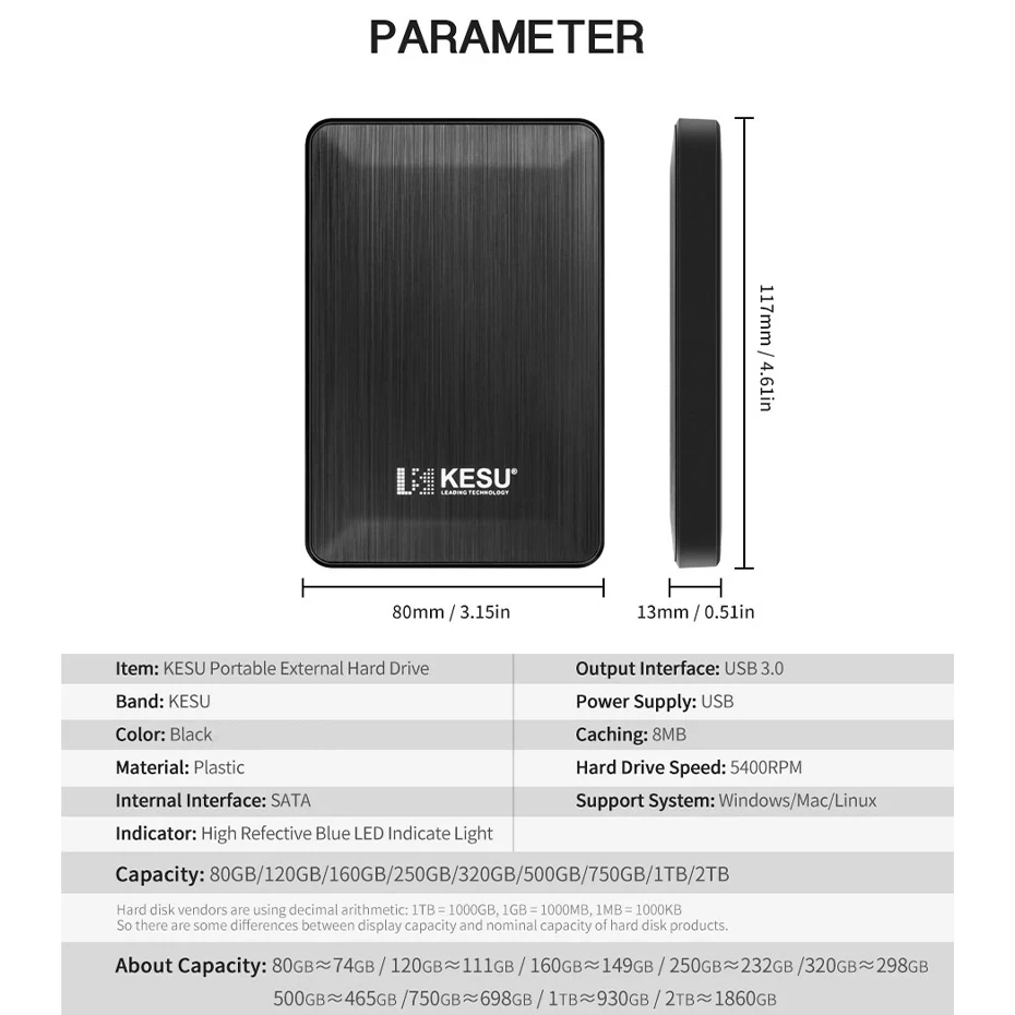 KESU внешний жесткий диск USB3.0 2,5 \