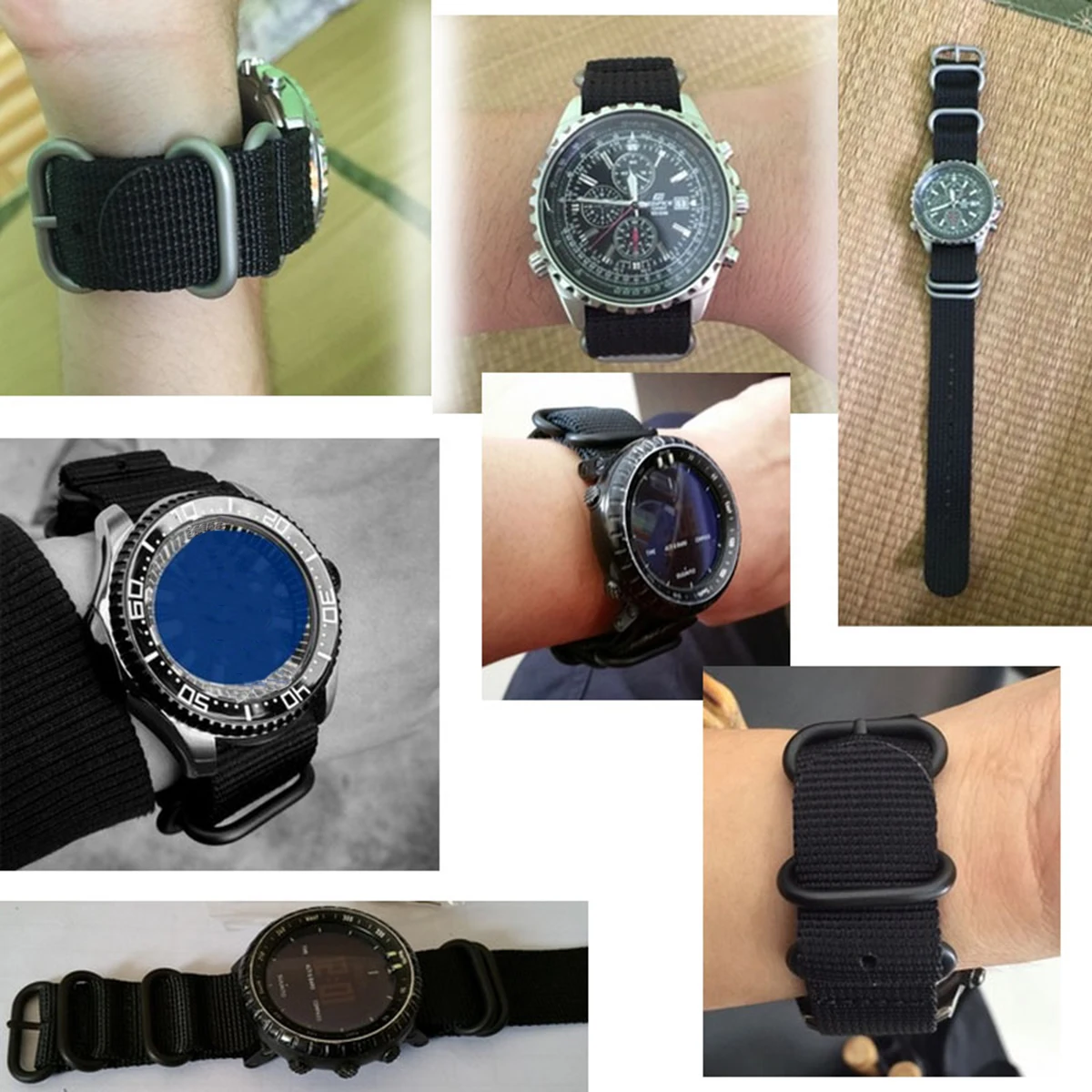 

Heavy Duty Nylon Watch Strap 20mm Black Buckle Durable Woven Bands Adjustable Length Machine Washable Watch Strap