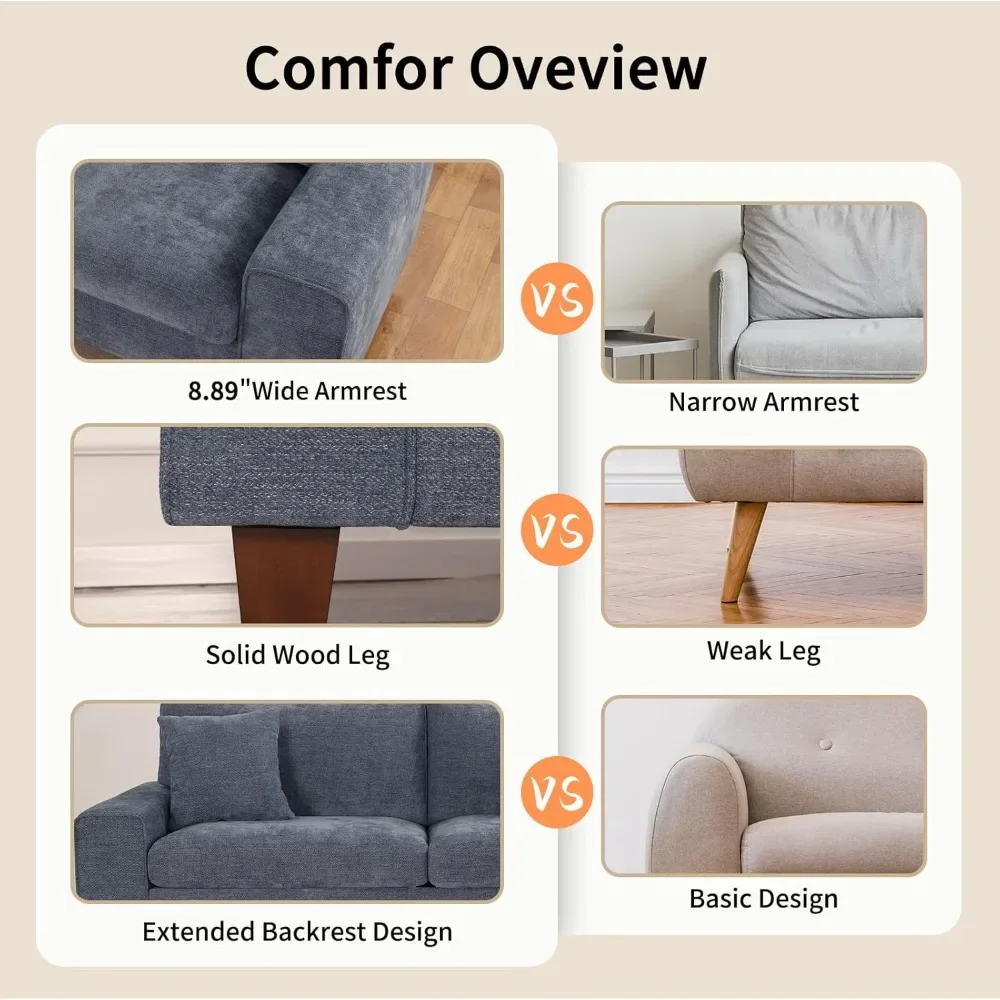 أريكة شانيل مع وسادتين، مقعد حب صغير حديث لغرفة المعيشة، 3 مقاعد، 4.2 بوصة #4