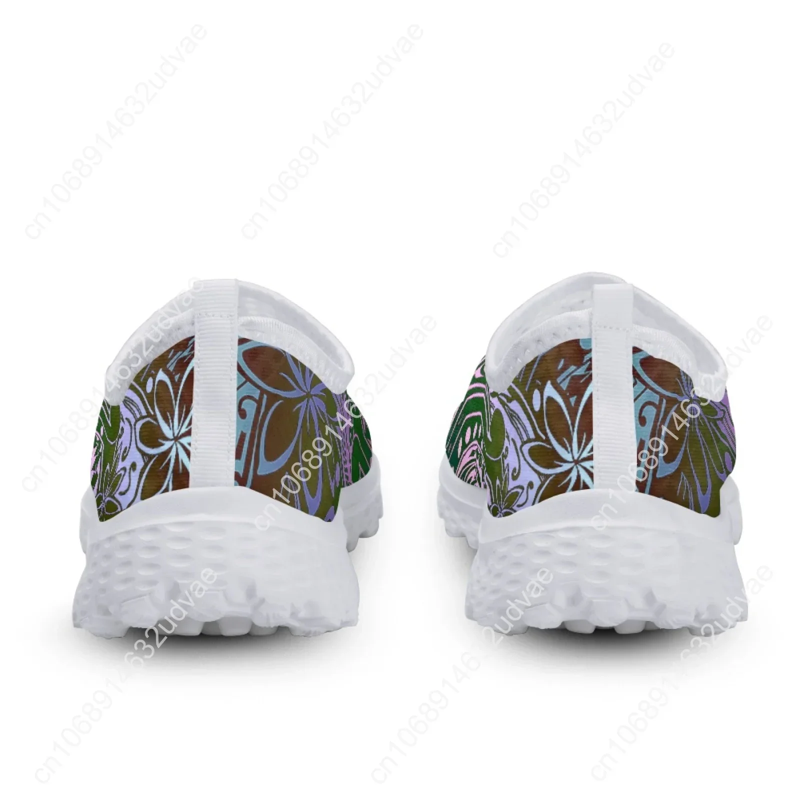 Tribal Polynesian Plumeria Flower Prints Flat Shoes for Women Light Slip-on Casual Loafers Summer Cool Mesh Sneakers