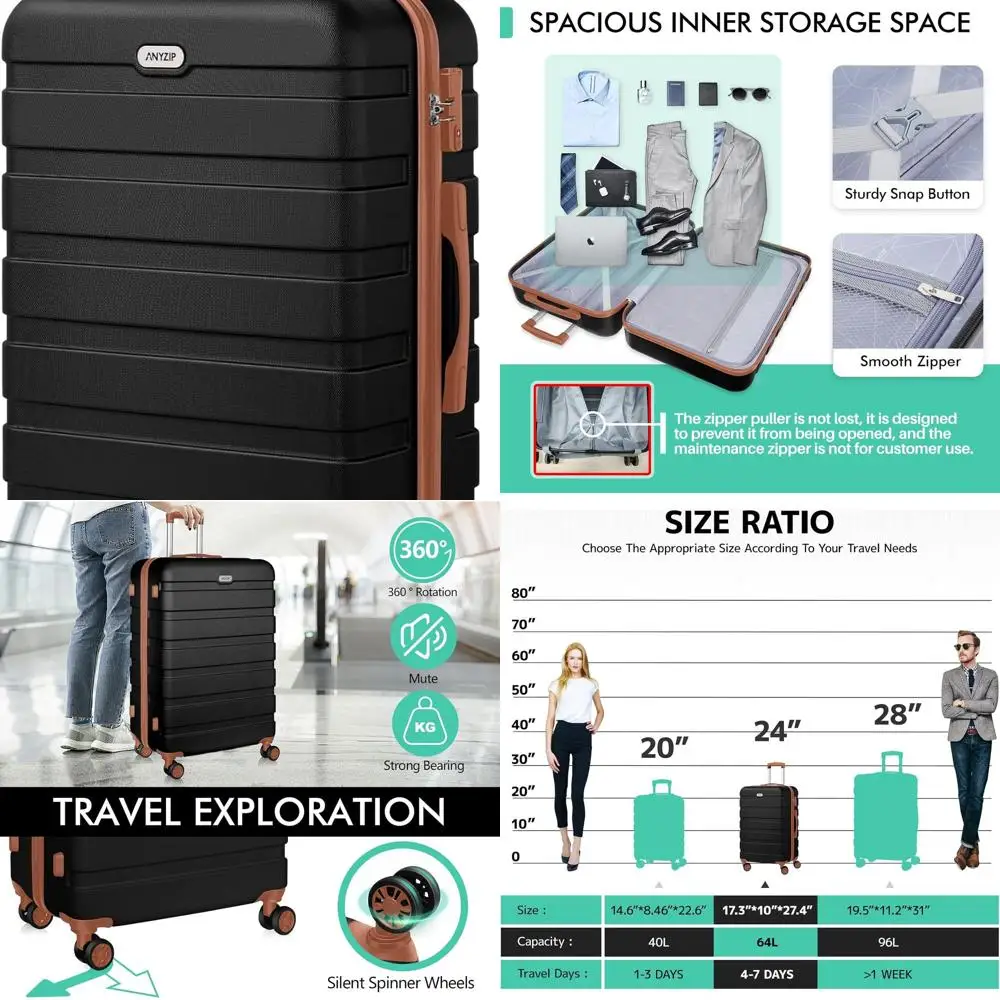 حقيبة ABS متوسطة الحجم مقاس 24 بوصة مع 4 عجلات، قفل TSA، خفيفة الوزن للسفر #1