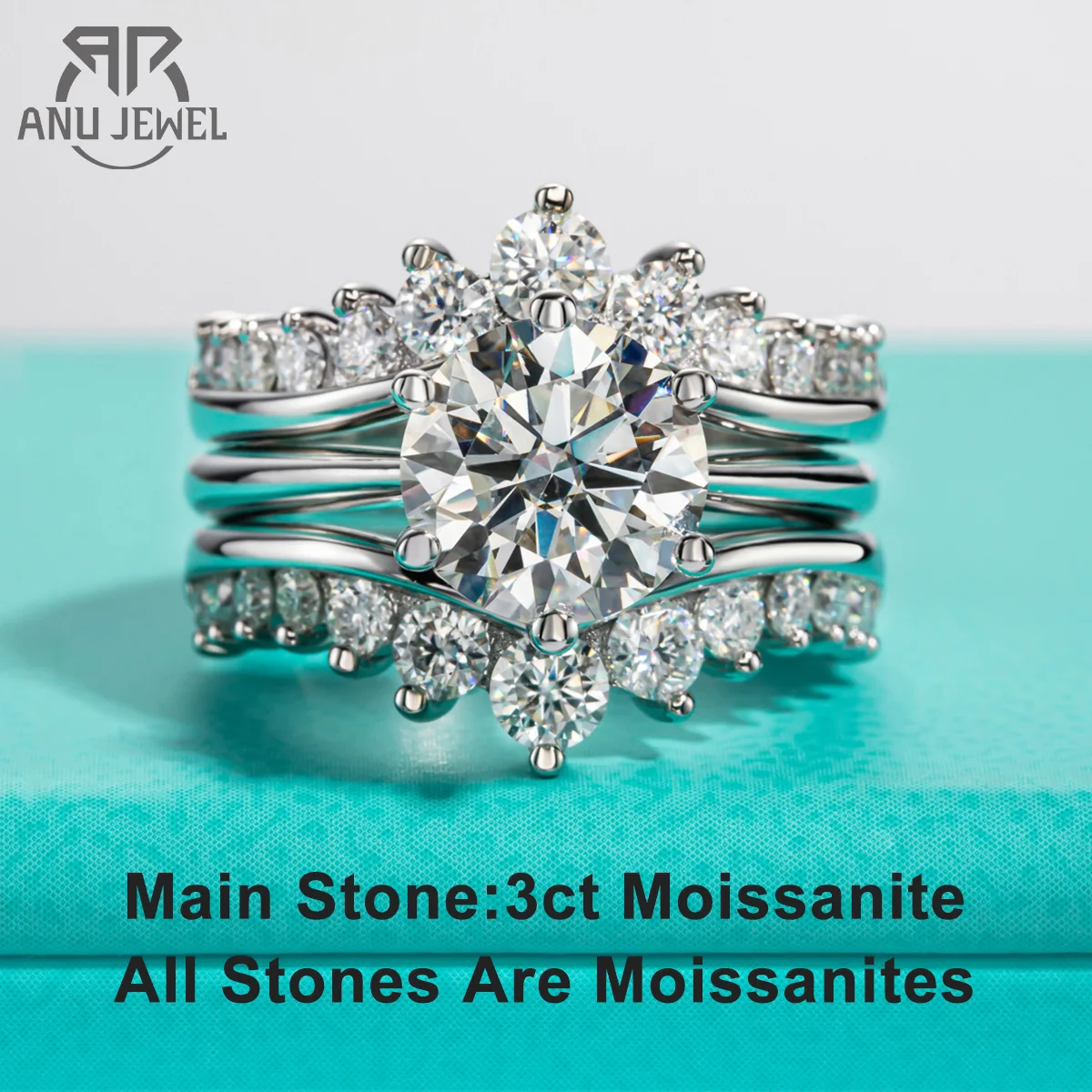 56.Jewel 3CT D Kolor Moissanite Obrączki ślubne 18k Pozłacane 925 Sterling Silver Zestaw pierścionków ślubnych dla dziewczynek Biżuteria Hurtownia