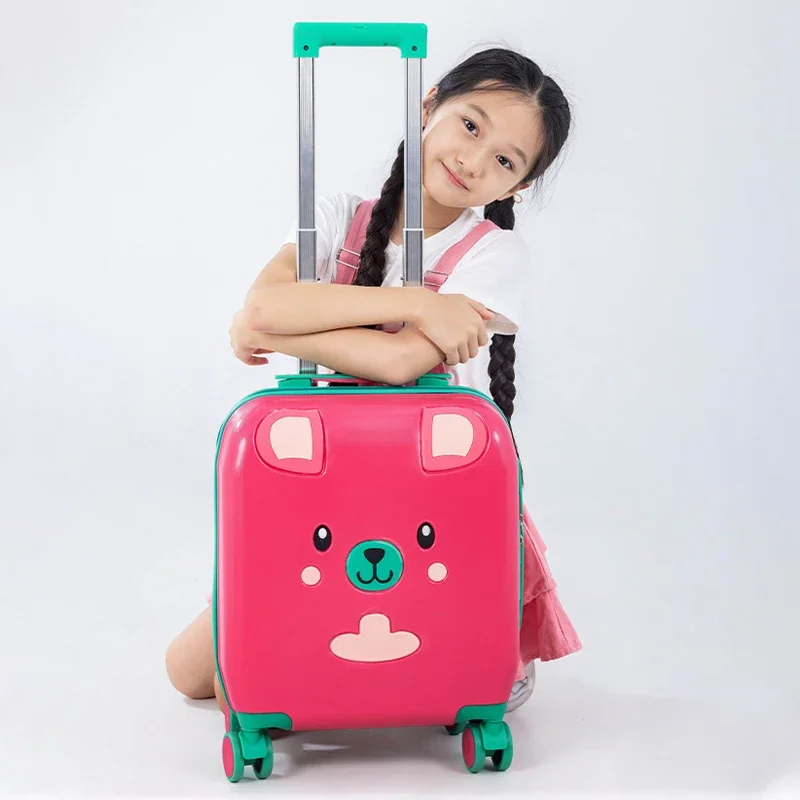 18 inch Children Luggage Travel Suitcase Cartoon Suitcase with Cup Holder Multifunctional Trolley Case with Wheels Boarding Box