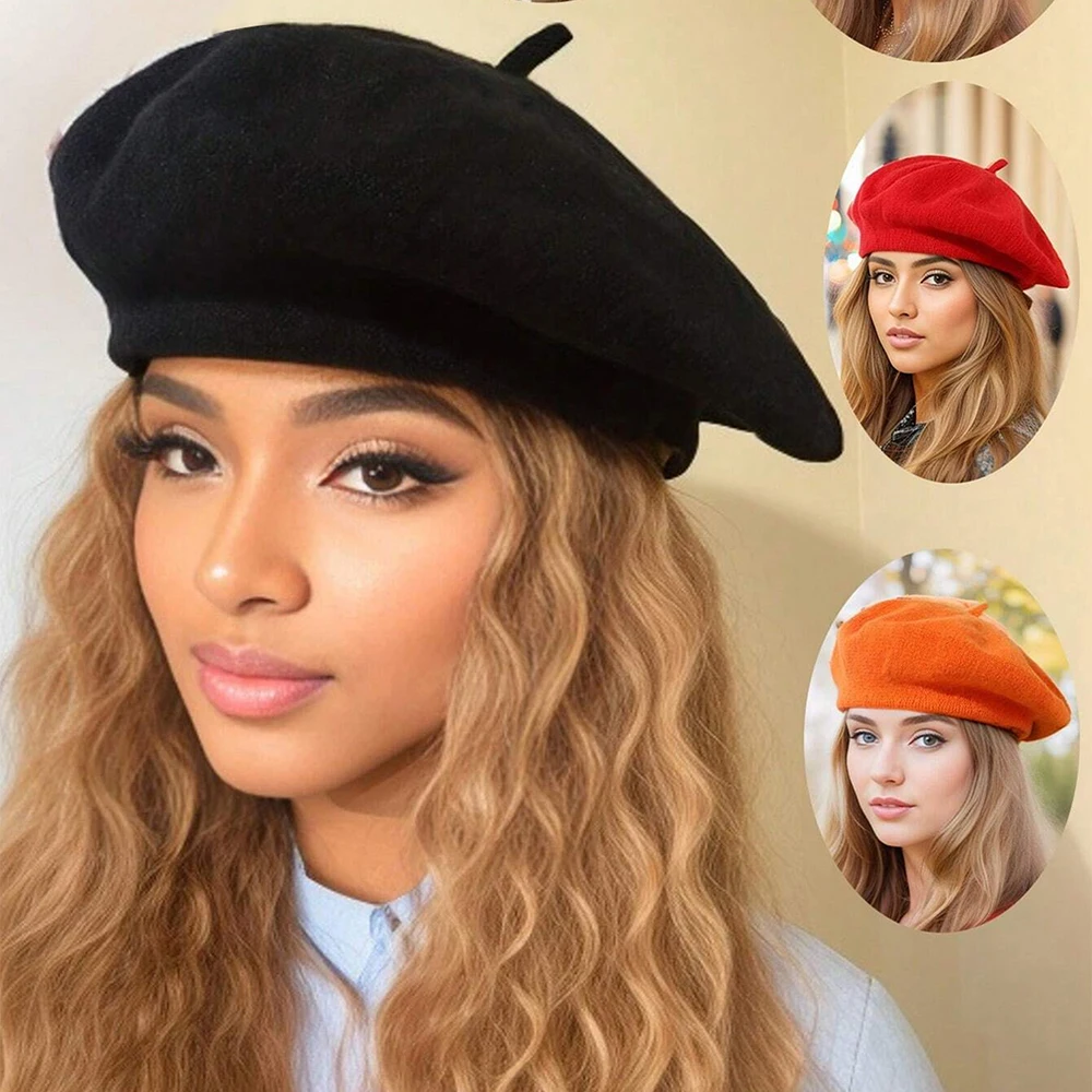 

1 шт., новая осенне-зимняя женская вязаная теплая шапка, французский модный берет, универсальная темпераментная шапка художника, подходящая для ежедневного использования