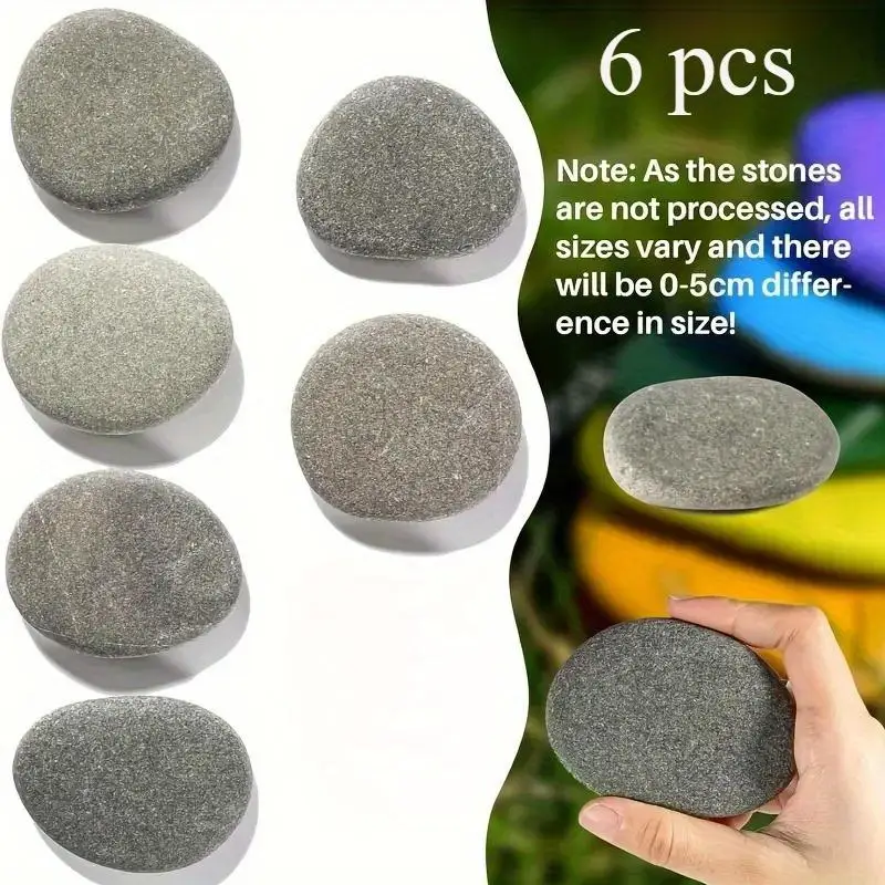 2026 New Kids DIY Hand‑Painting Craft Stones 6Pc Natural Flat Pebbles Smooth River Rocks Garden Home Vase Fillers Decor Supplies