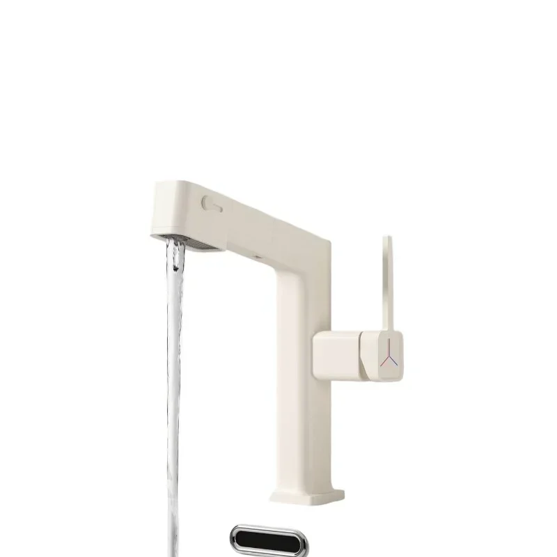 

All-copper milk white, chlorine removal and skin beauty digital display pull-out faucet, bathroom hygiene, faucet