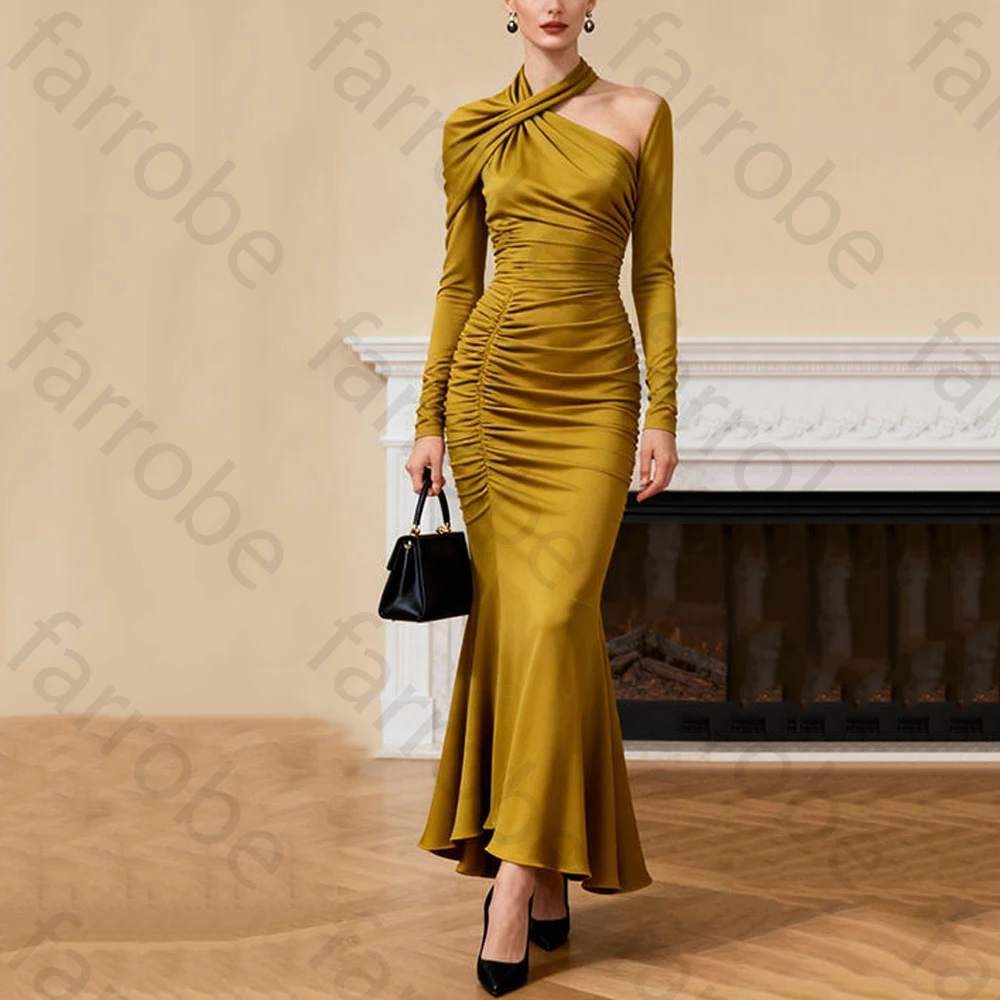 أنيقة طويلة الأكمام حورية البحر Bodycon فساتين السهرة مثير الطية فستان المشاهير رائعة عالية الجودة حفلة موسيقية ثوب مخصص #2