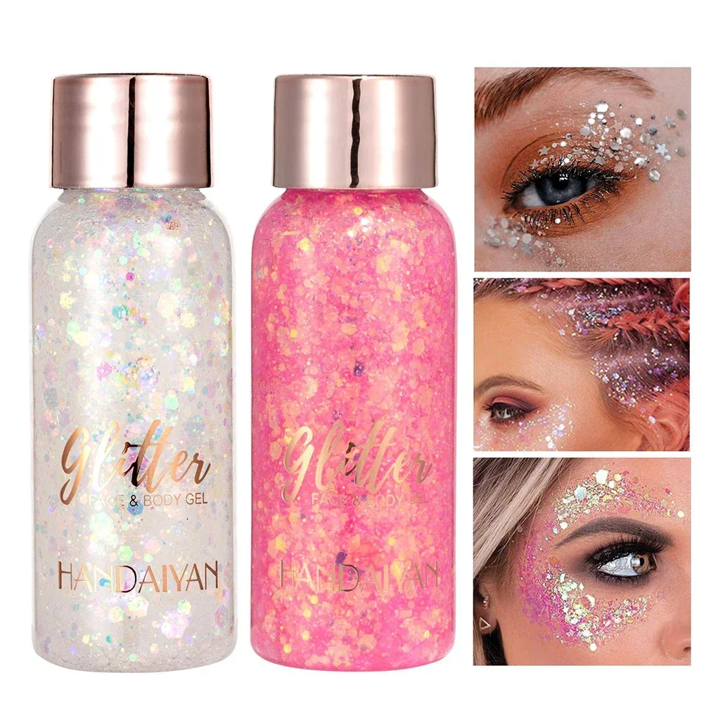 Body Glitter Gel Waterproof Mermaid Sequins Liquid Eyeshadow Big Sequins for Hair Body Eyeshadow Glitter Gel Long-lasting