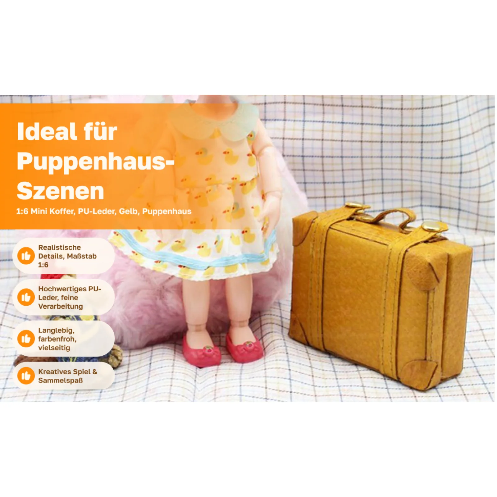 

1/6 Classic Doll Dollhouse Miniature Toy PU Leather Trunk Box Suitcase Luggage Traveling Case
