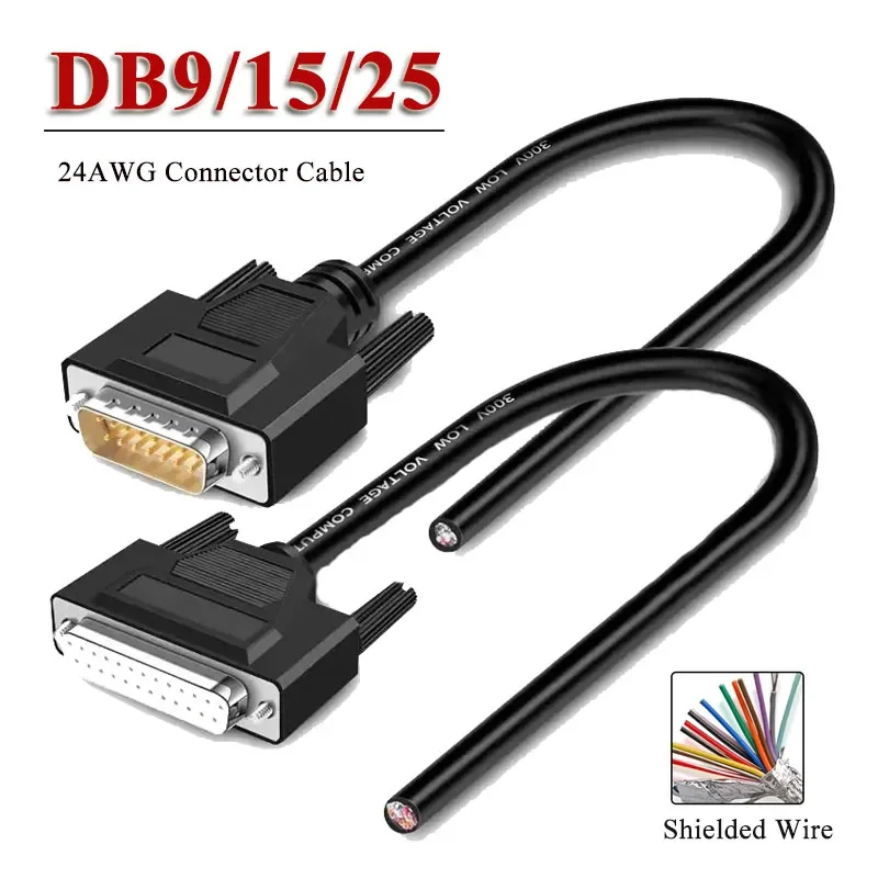 DB25 DB9 Connector Cable 24AWG RS232 9/15/25 Pin Soldering-free Signal Line Male Female DB15 Serial Port Plug Shielded Data Wire