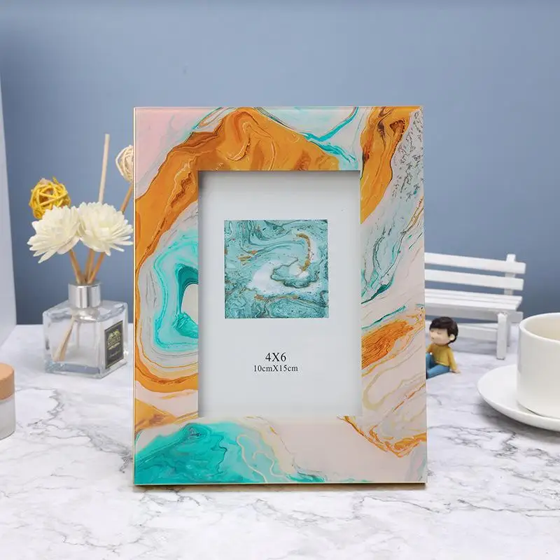 6/7 Inch Golden Metal Photo Frame, UV-printed Colored Glass Photo Holder For A Stylish European-style Photo Display Stand