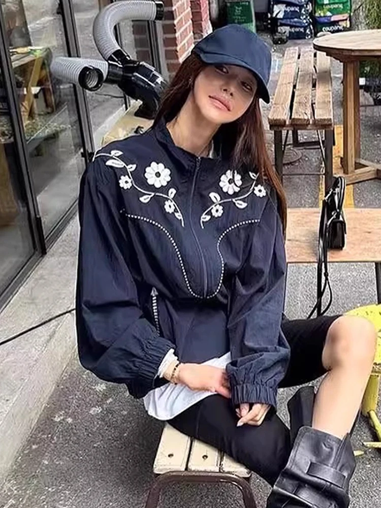 

Большой размер, жилет с вышивкой и воротником-стойкой, осенне-зимний, свободный крой, повседневный, с цветочным узором