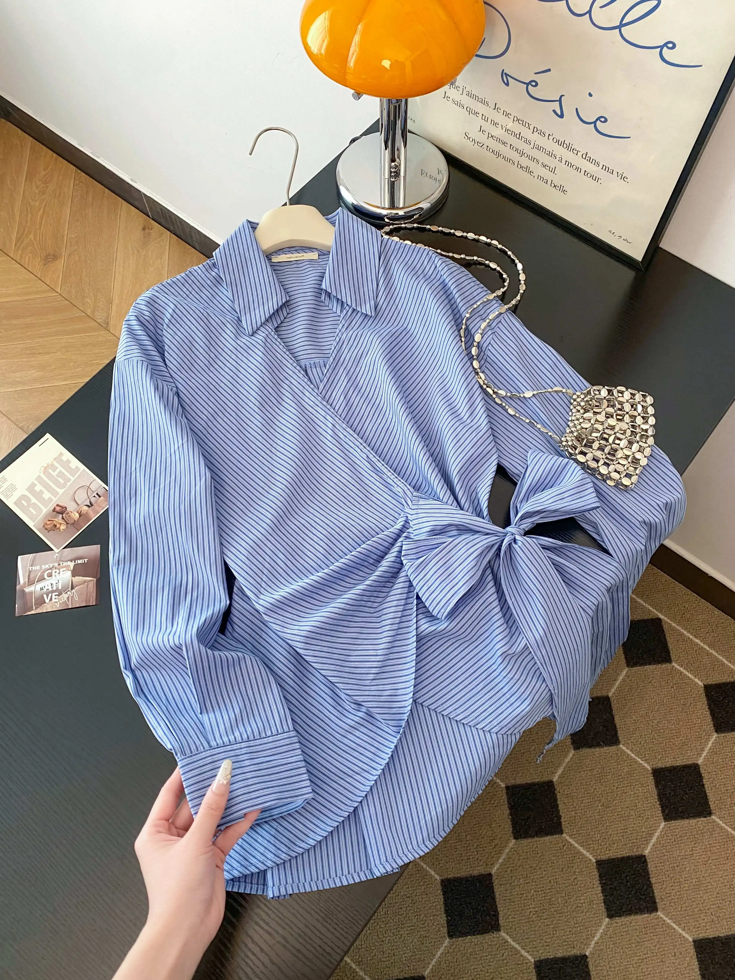 

Винтажные свободные полосатые женские рубашки 2025, модная рубашка с воротником с лацканами и длинными рукавами, элегантный классический топ, женская одежда