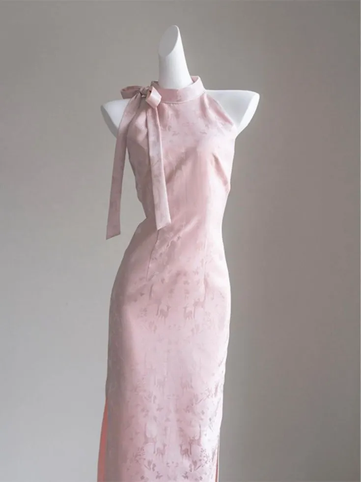 

Svel Svel round Ne Long Chinese Sle Long Dr Ethnic Faion Daily Wear Low Slit Polyester Fiber