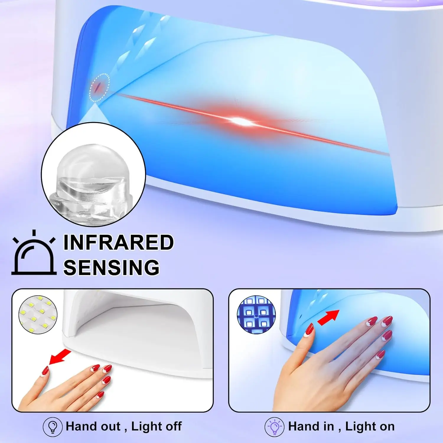 UV LEDネイルランプキット、45個のビーズ、手袋付き、ジェルネイル硬化用コードレス充電式