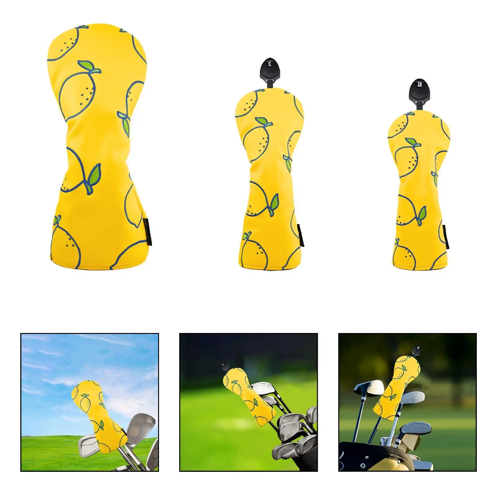 Cute Lemon Golf Club Head Cover Shock Absorption Waterproof PU Leather Wood Sleeve Golf Protector for Men Women Sports