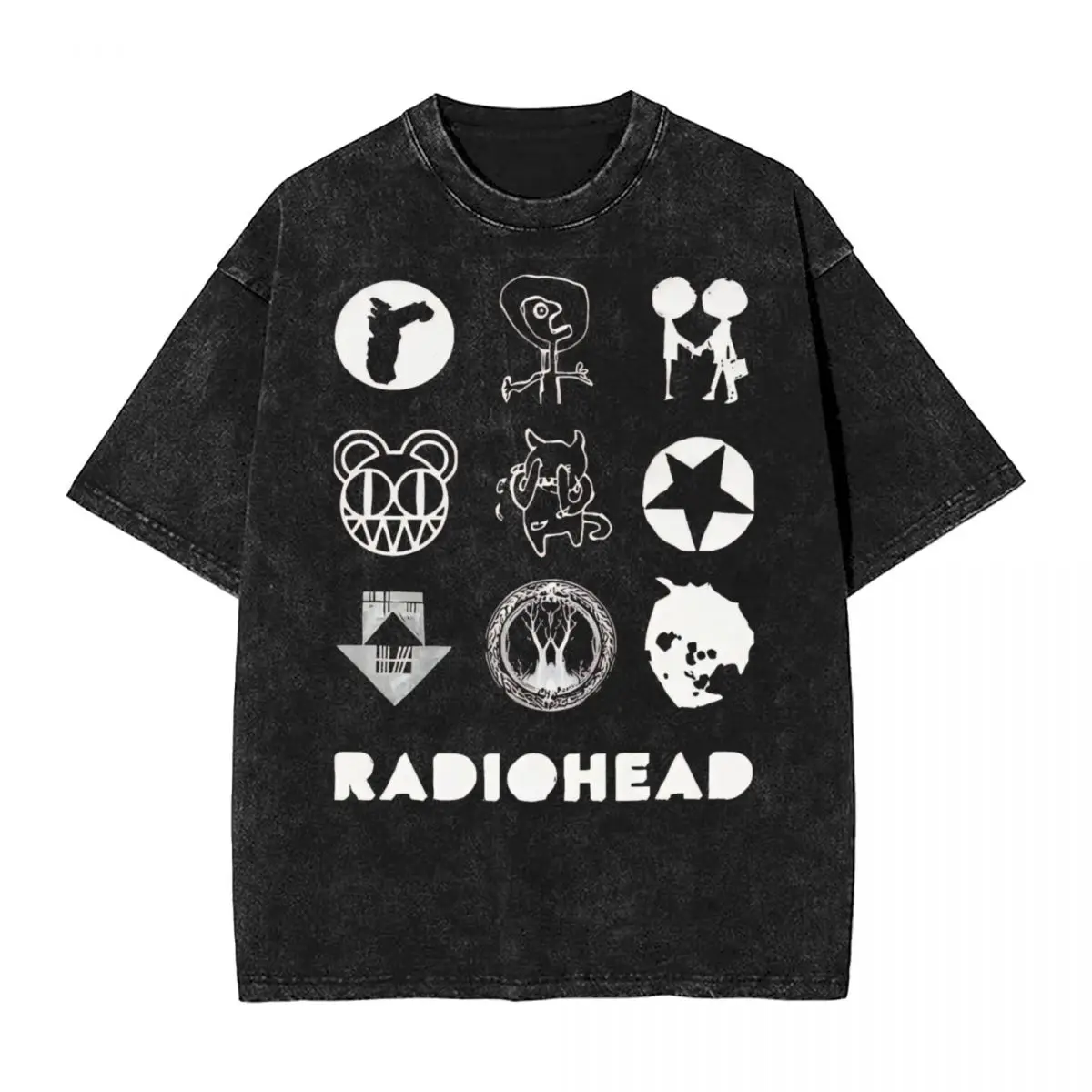 Radiohead 워싱 티셔츠 스트리트웨어, 힙합 레트로 티셔츠, 밴드 음악 티, 남녀공용 오버사이즈 그래픽 인쇄