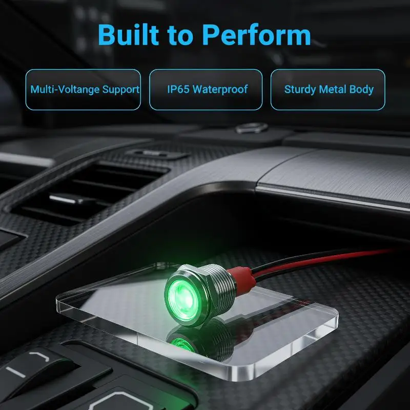 LED Metal Indicator Light with Wire 6/8/10/12mm 12V 24V Dustproof for Car Motorcycle Marine DIY Modification