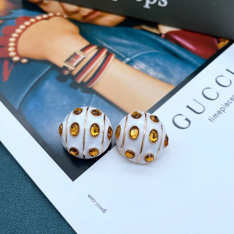 Colorful Round Stud Earrings Enamel Brincos Statement Oil Painting Jewelry For Women