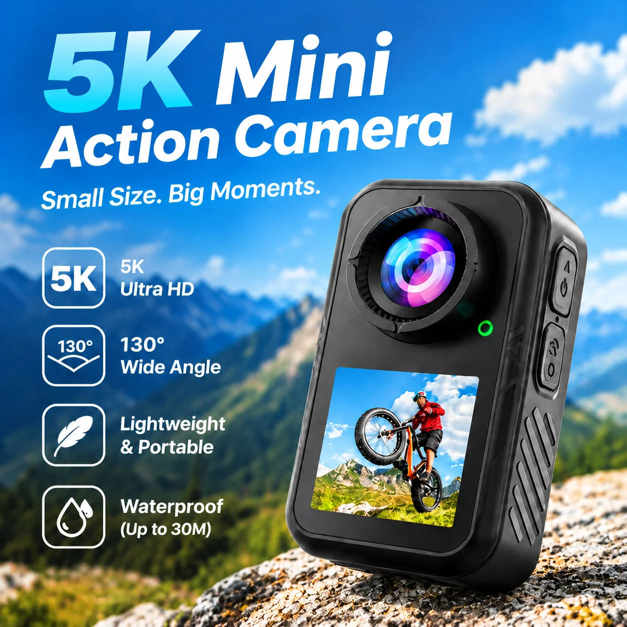 5K Mini Action Camera 4K60FPS Thumb Sports Camera With EIS Stabilization Dual Screens Waterproof Magnetic