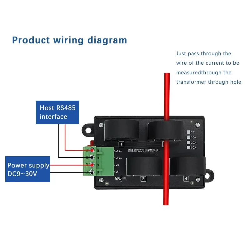 AC Current Acquisition Module - Closed Perforation 0-50A to 485 Communication Type AC Current Mutual Inductance Sensor