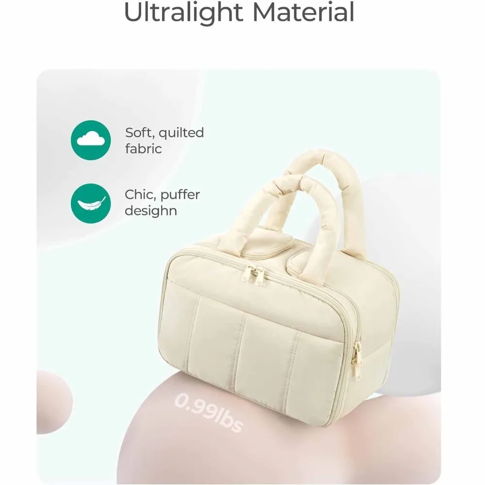 Lightweight Large Capacity Makeup Bag Multifunctional Puffy Cosmetic Container Handle Portable Wash Pouch Travel